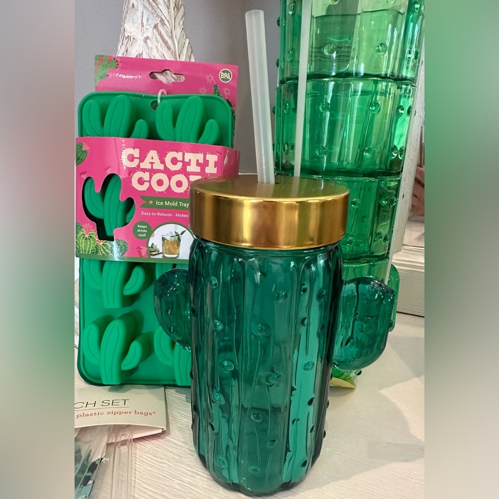 Cactus Set- tumbler, ice mold, 4 cups, reusable lunch set